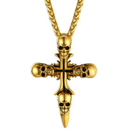 Skull Cross Pendant Necklace with Black Plated