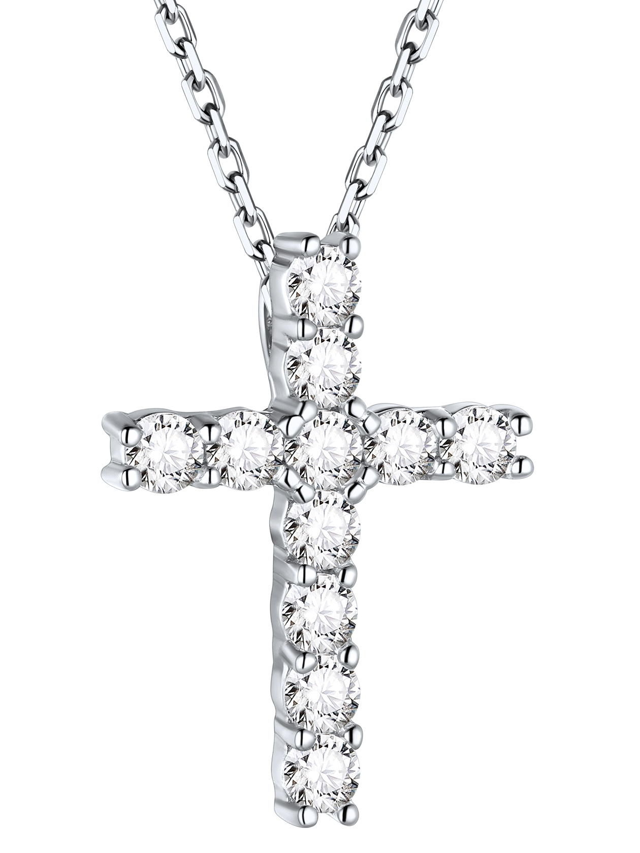 Silver Cubic Zirconia Cross Necklace