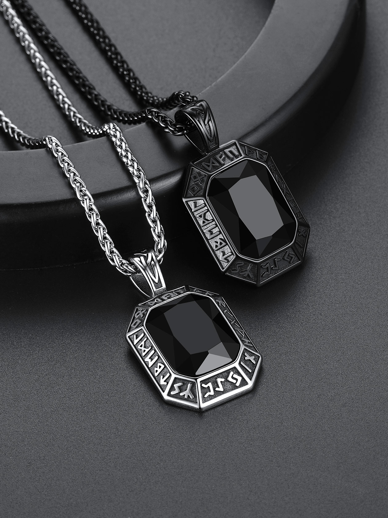 Green Emerald Runes Dog Tag Necklace, Men's Jewelry