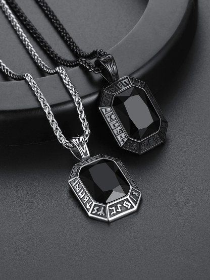 Green Emerald Runes Dog Tag Necklace, Men's Jewelry