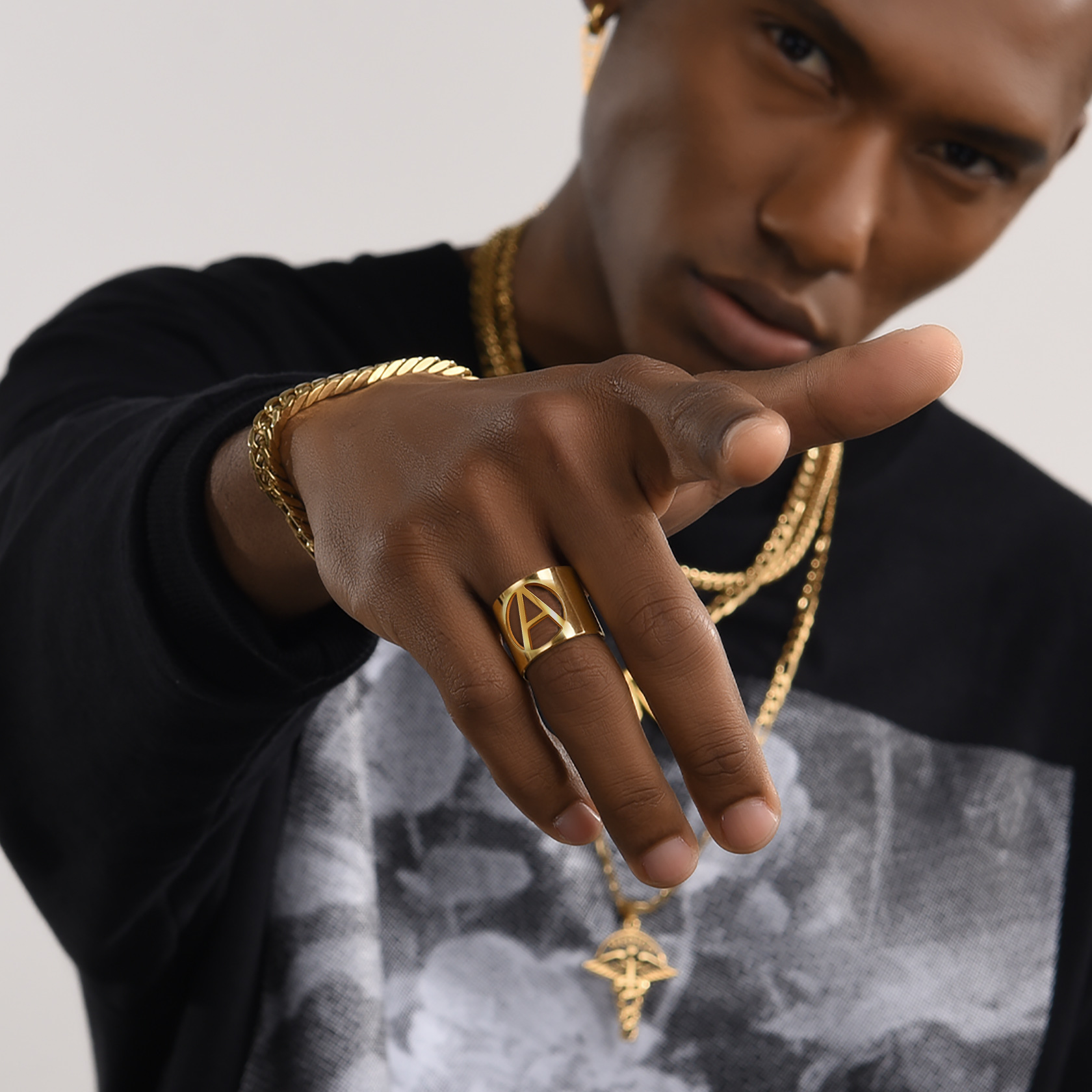 Open Cuff Rings for Women Men Name Alphabet Ring