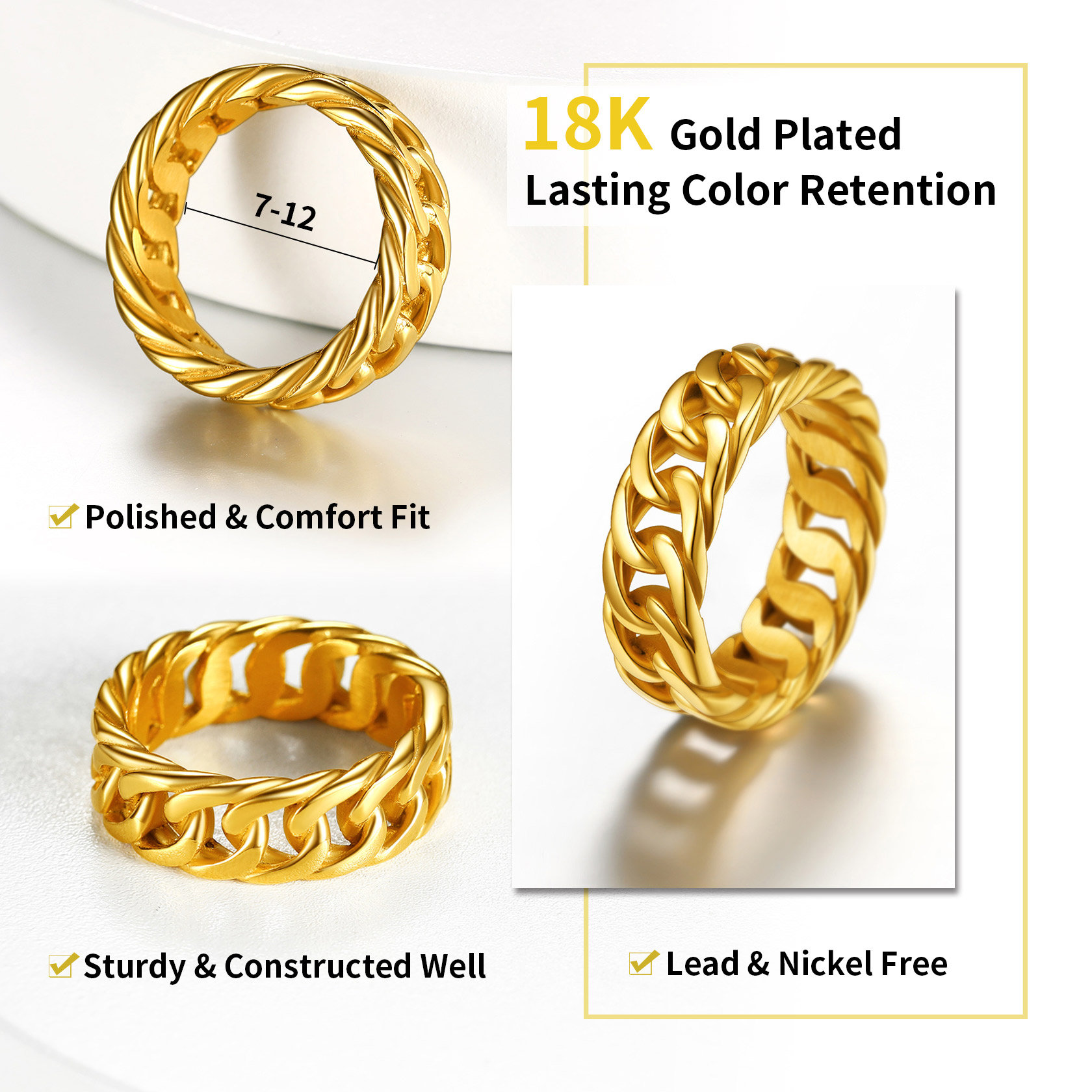 7.3mm Stainless Steel Cuban Link Chain Ring For Men