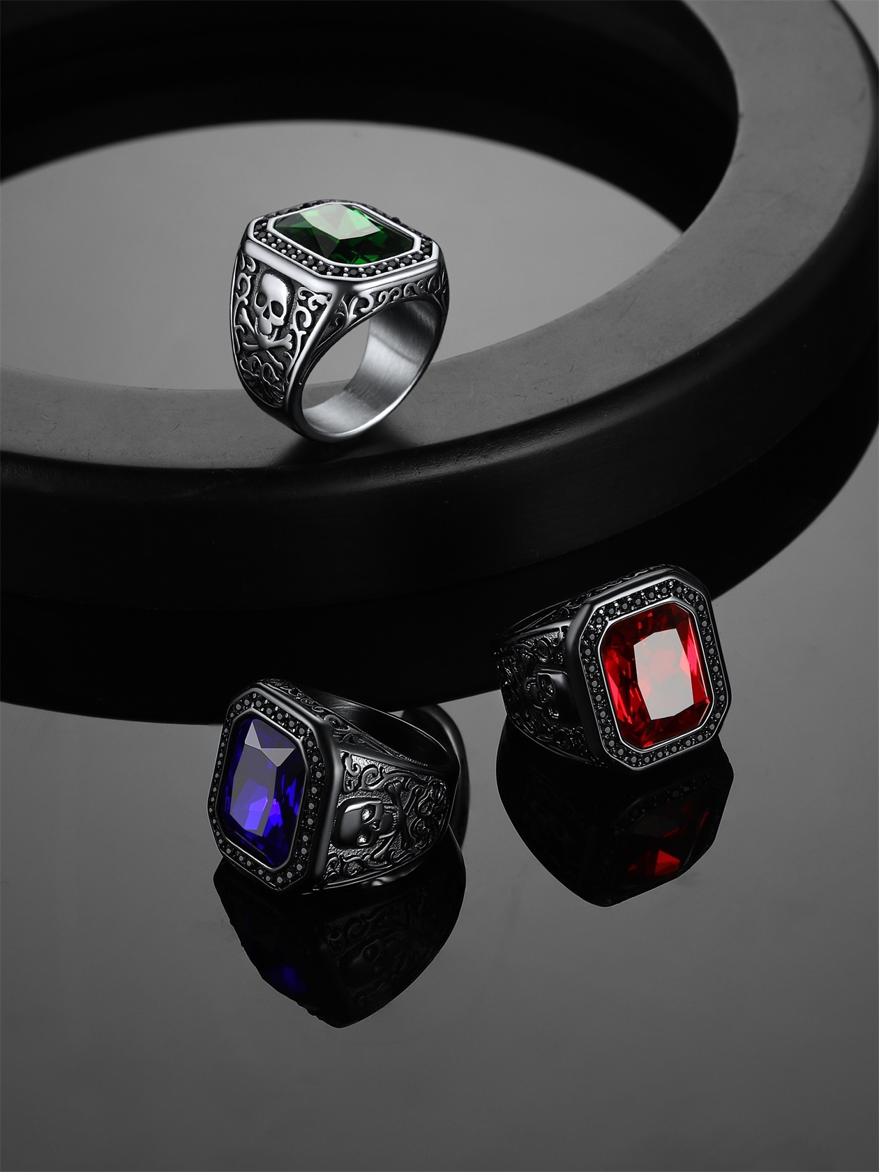 Stainless Steel Black Onyx Skull Ring For Men