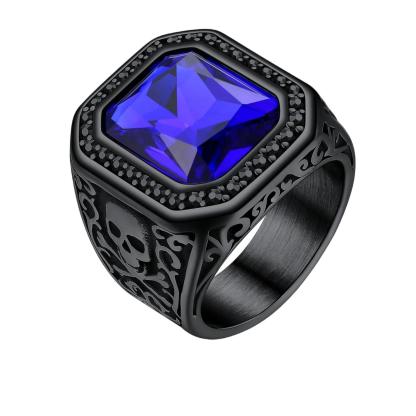 Onyx Blue Stone Skull Ring