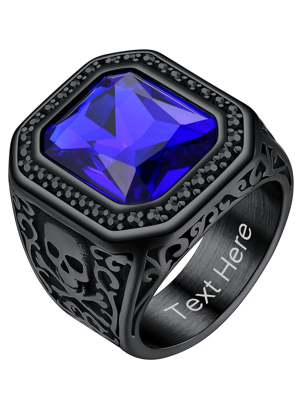 Onyx Blue Stone Skull Ring