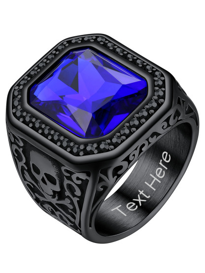 Onyx Blue Stone Skull Ring