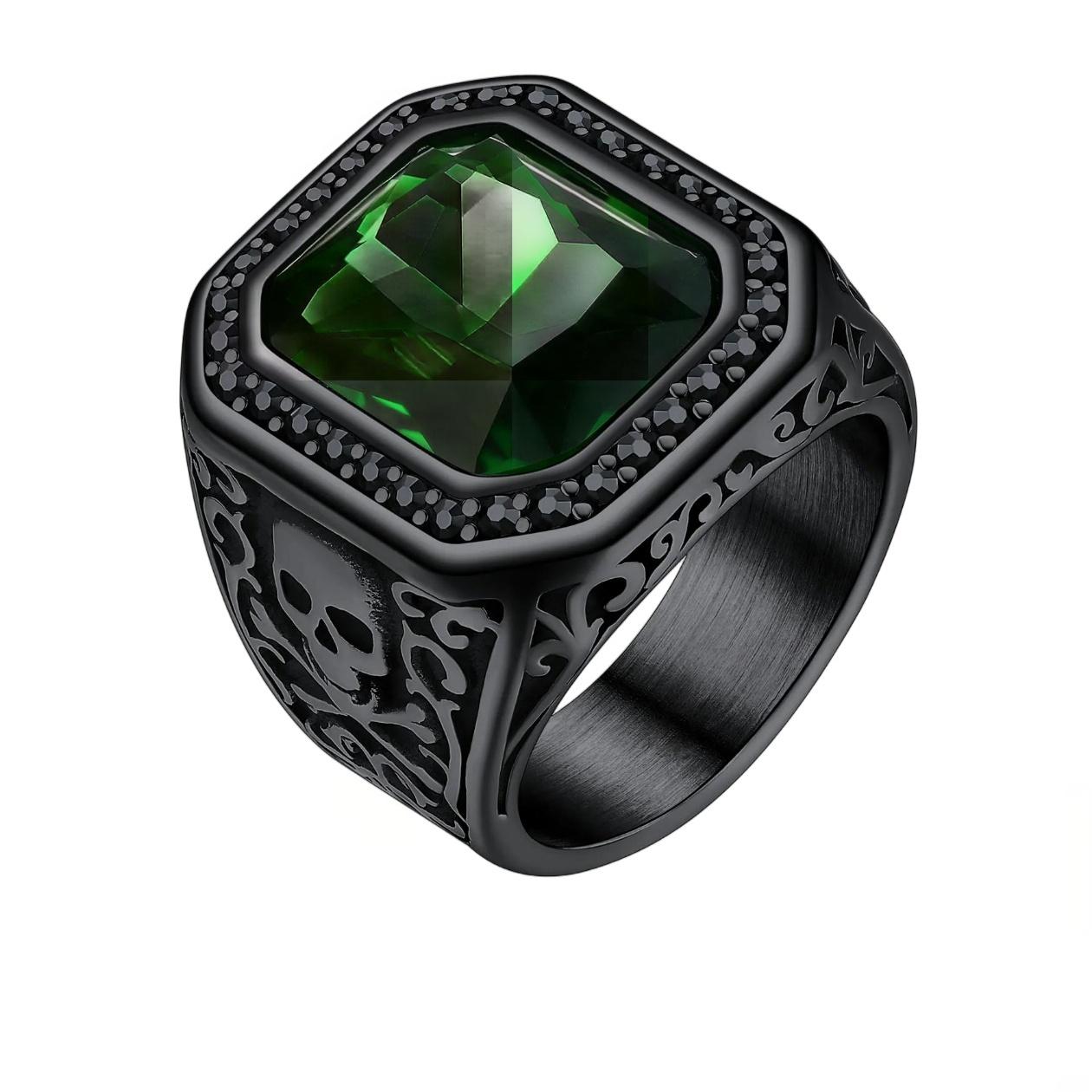 Onyx Blue Stone Skull Ring