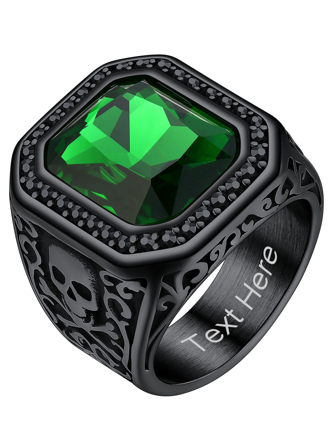 Onyx Blue Stone Skull Ring