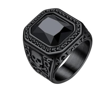 Onyx Blue Stone Skull Ring