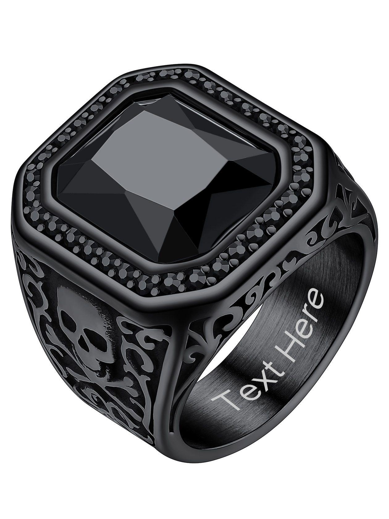 Onyx Blue Stone Skull Ring