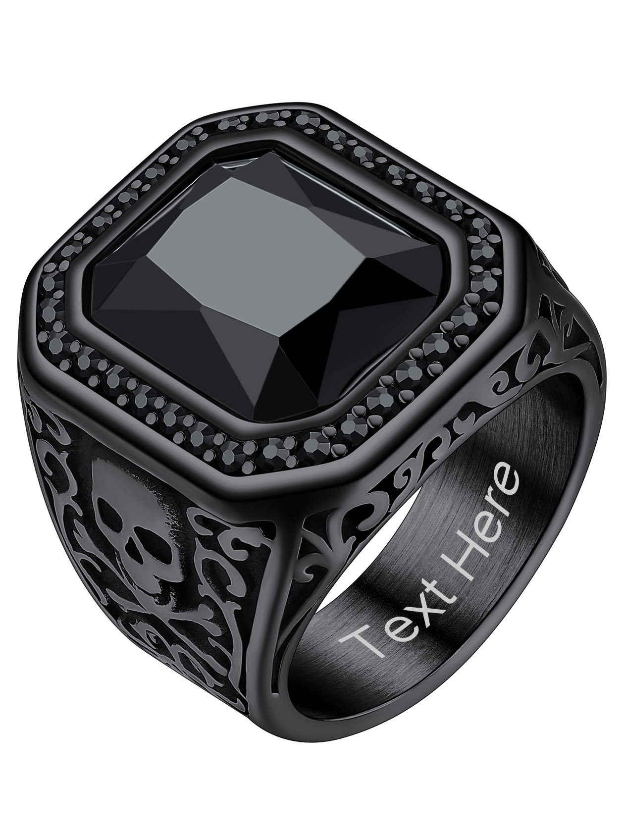 Onyx Blue Stone Skull Ring