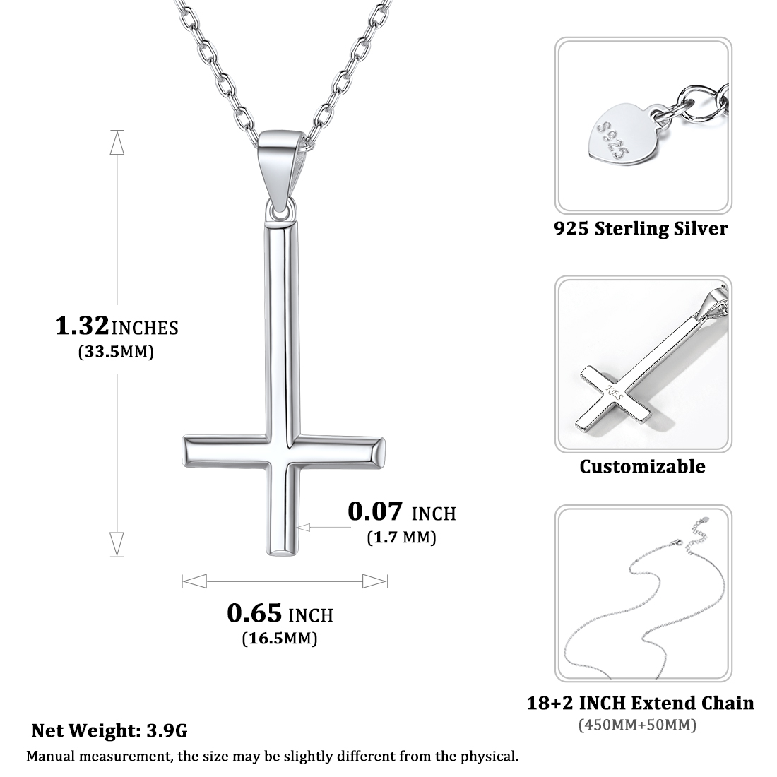 Substantial 925 Silver Inverted Cross Pendant