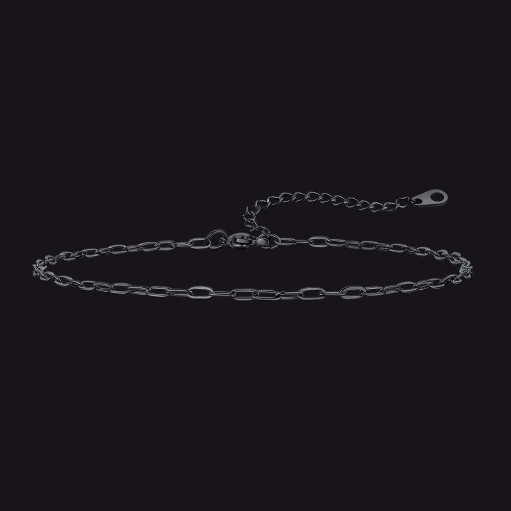 2mm black stainless steel paperclip anklet, edgy minimalist design