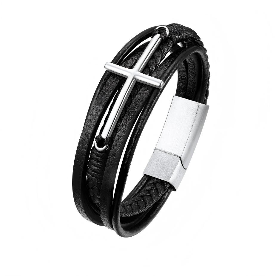 Cross Multi Layered Leather Cord Bracelet