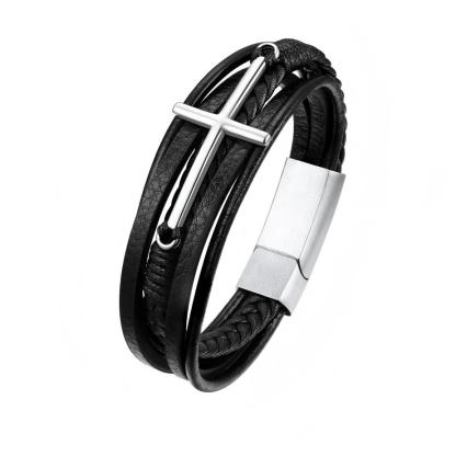 Cross Multi Layered Leather Cord Bracelet