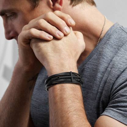 Cross Multi Layered Leather Cord Bracelet