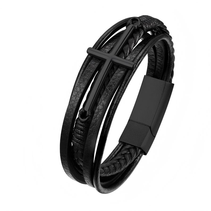 Cross Multi Layered Leather Cord Bracelet