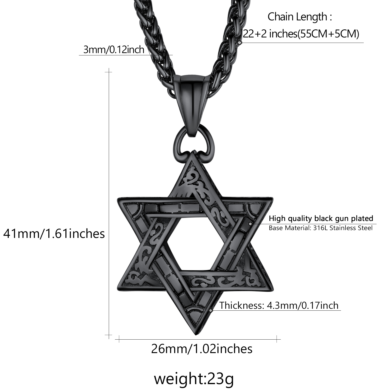 Stainless Steel Star of David Classical Necklace for Men Women
