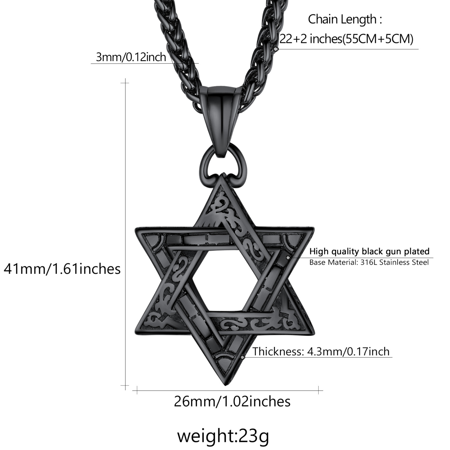 Stainless Steel Star of David Classical Necklace for Men Women
