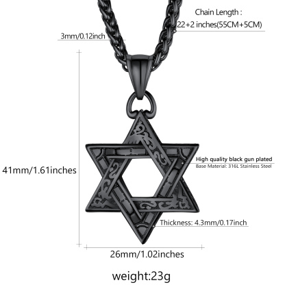 Stainless Steel Star of David Classical Necklace for Men Women