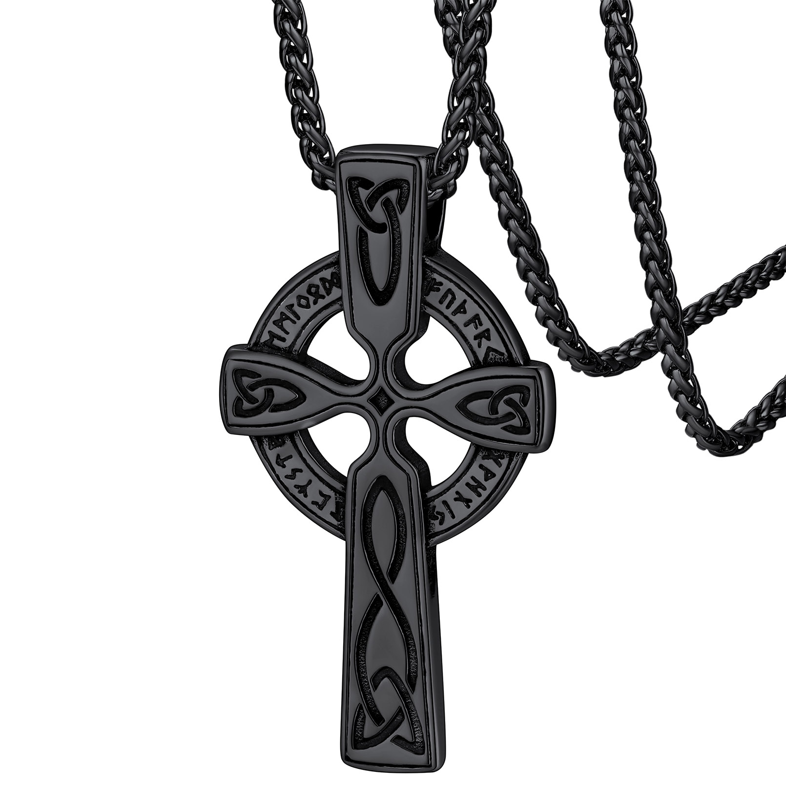 Celtic Knot Cross Pendant Necklace Viking Nordic Style Black - main image