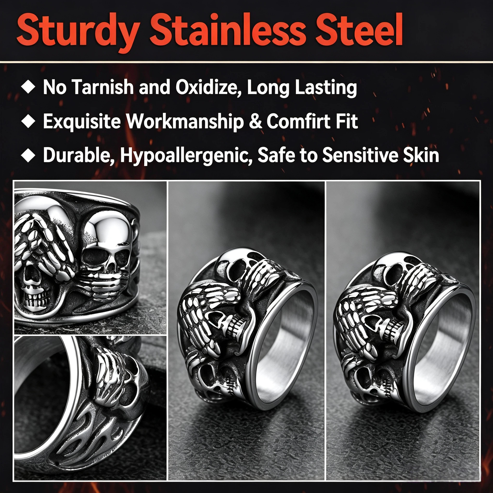 Chainshouse Punk Skull Ring For Men&Women 