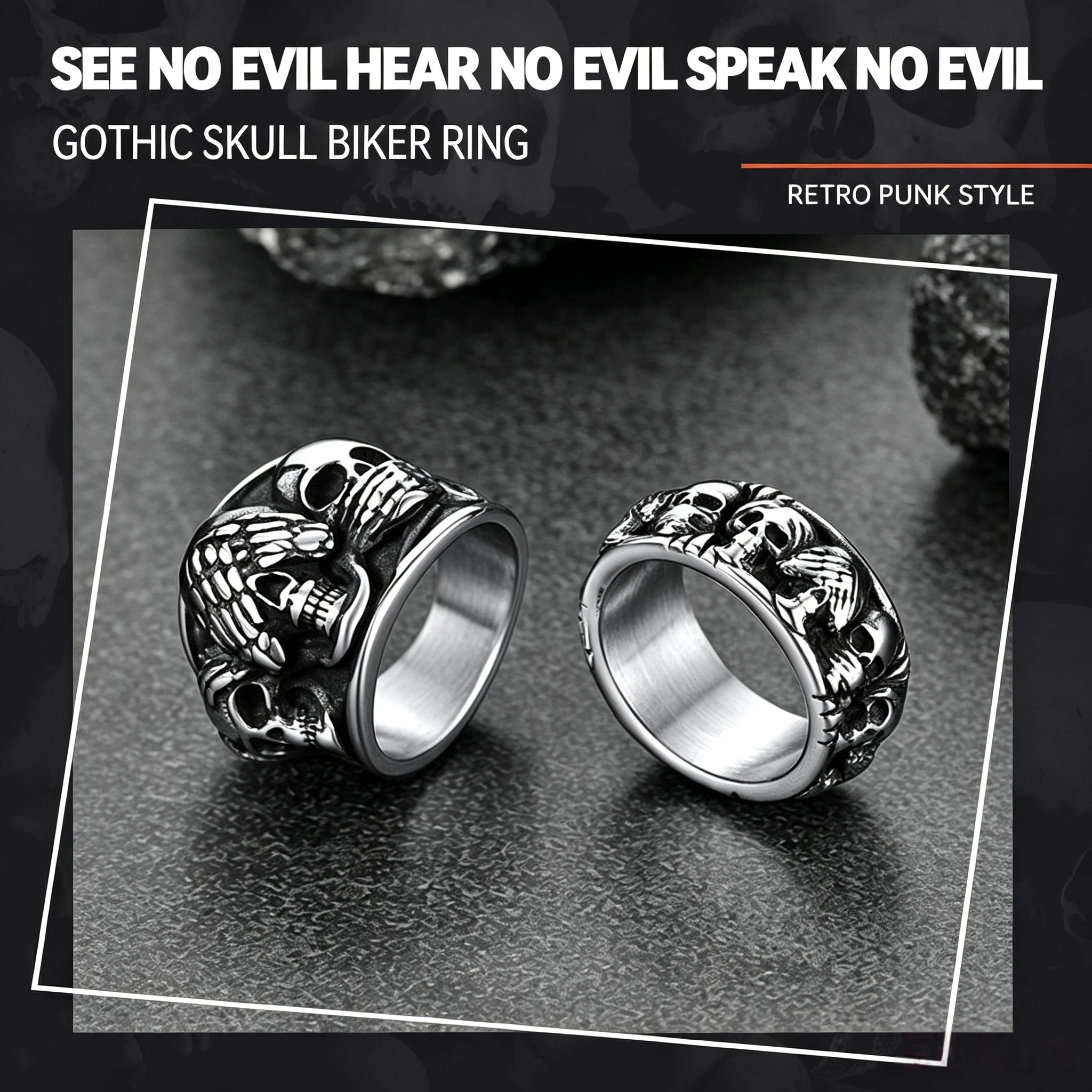 Chainshouse Punk Skull Ring For Men&Women 