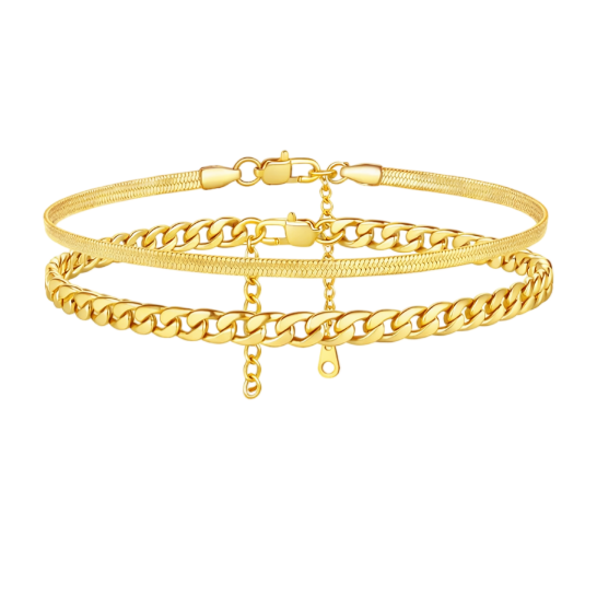 Adjustable Ankle Bracelet Set 316L Steel Gold Plated