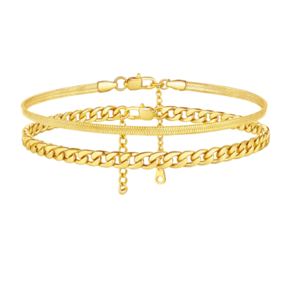 Adjustable Ankle Bracelet Set 316L Steel Gold Plated
