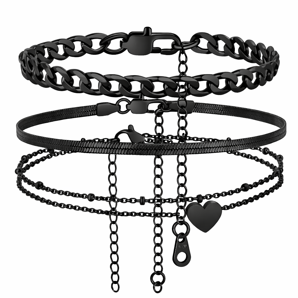 3PC Layered Snake Anklet Set