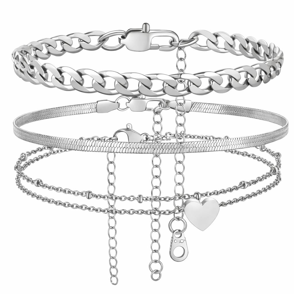 3PC Layered Snake Anklet Set