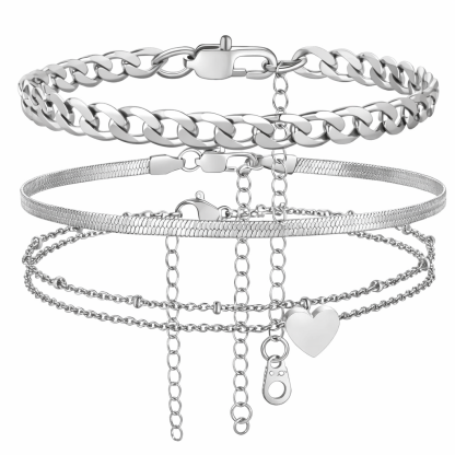 3PC Layered Snake Anklet Set