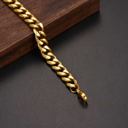 Chunky Cuban Link Bracelet for Men Women - Gold Stainless Steel Chain
