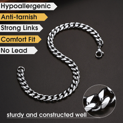 Chunky Cuban Link Bracelet for Men Women - Stainless Steel Strong Chain
