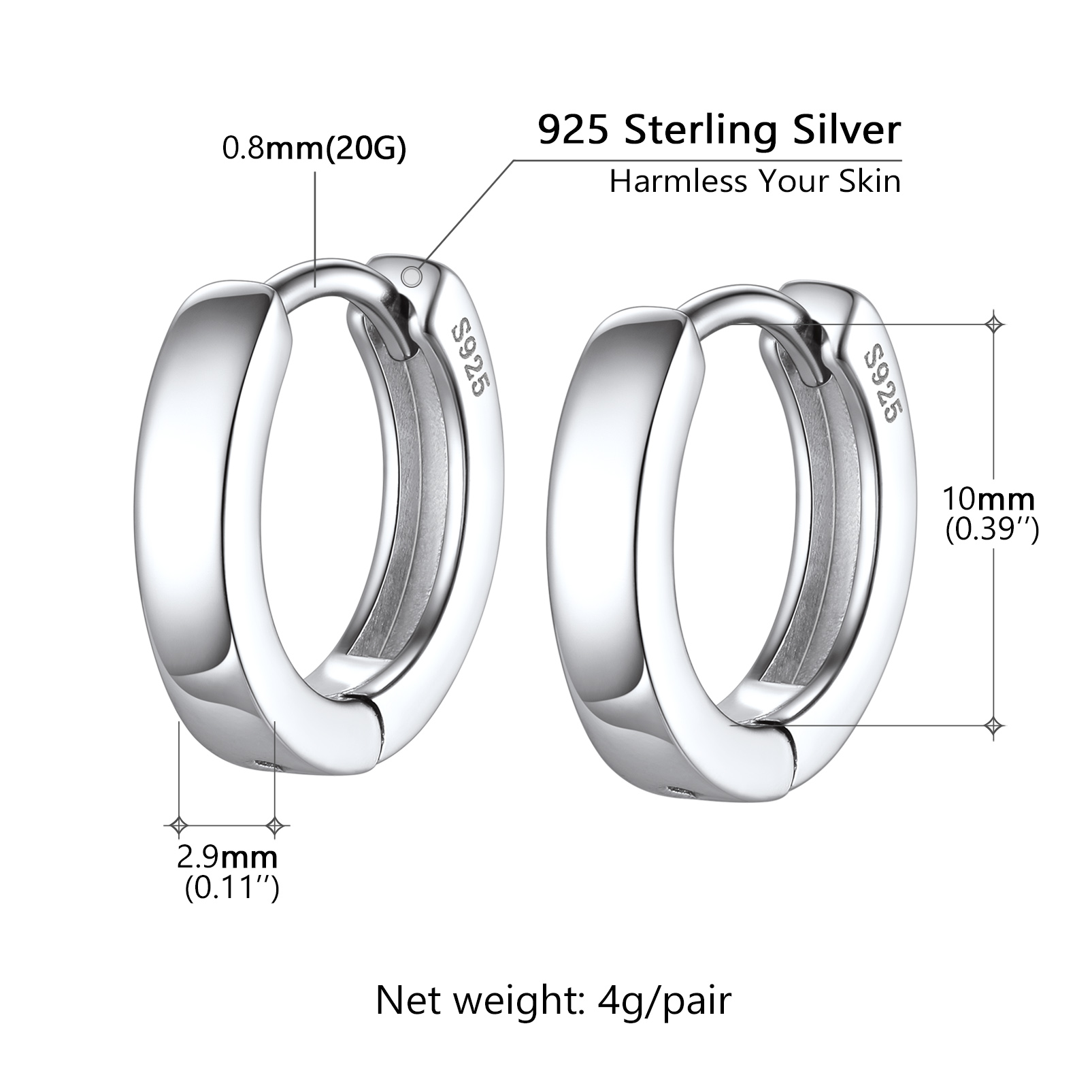 Classic Minimalist Sterlin Silver Huggie Earrings  for Women For Men