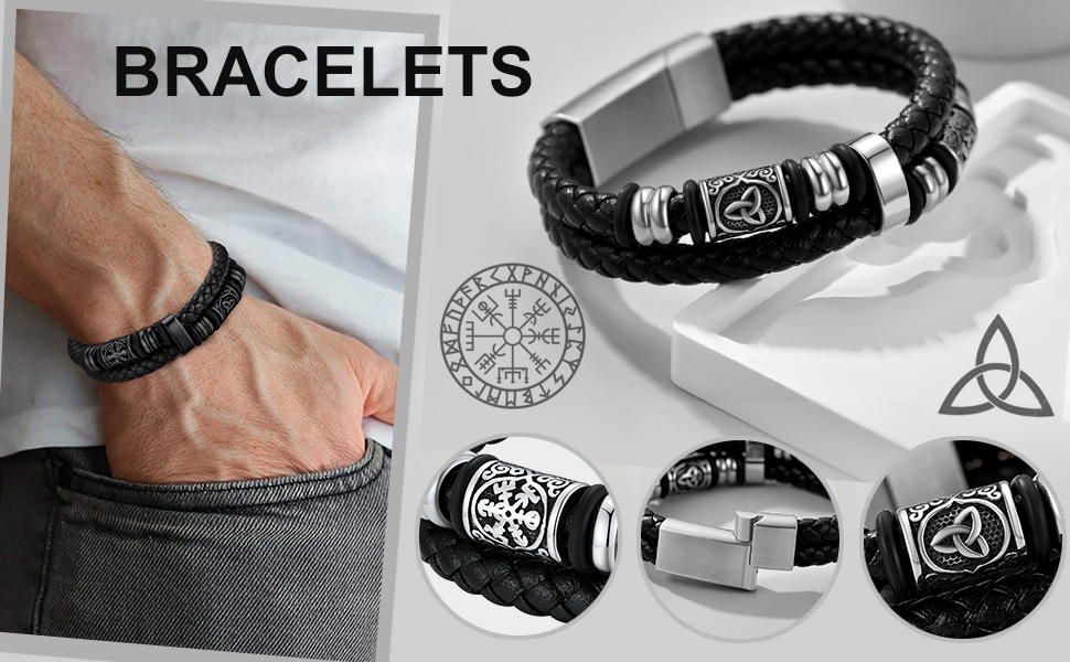 Compass Celtic Charm Braided Leather Bracelet With Magnetic Buckle