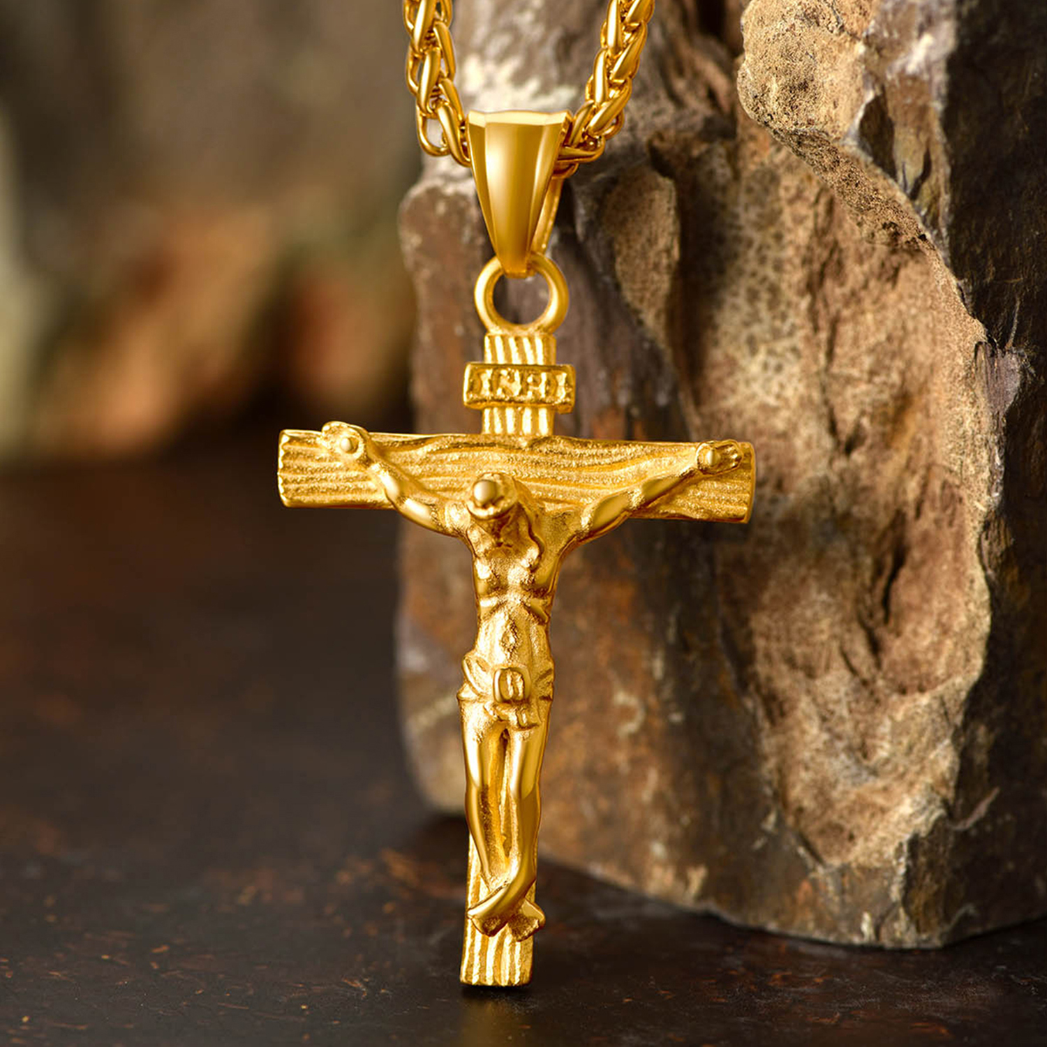 Stainless Steel Christian Jesus Cross Pendant Crucifix Necklace for Men Women