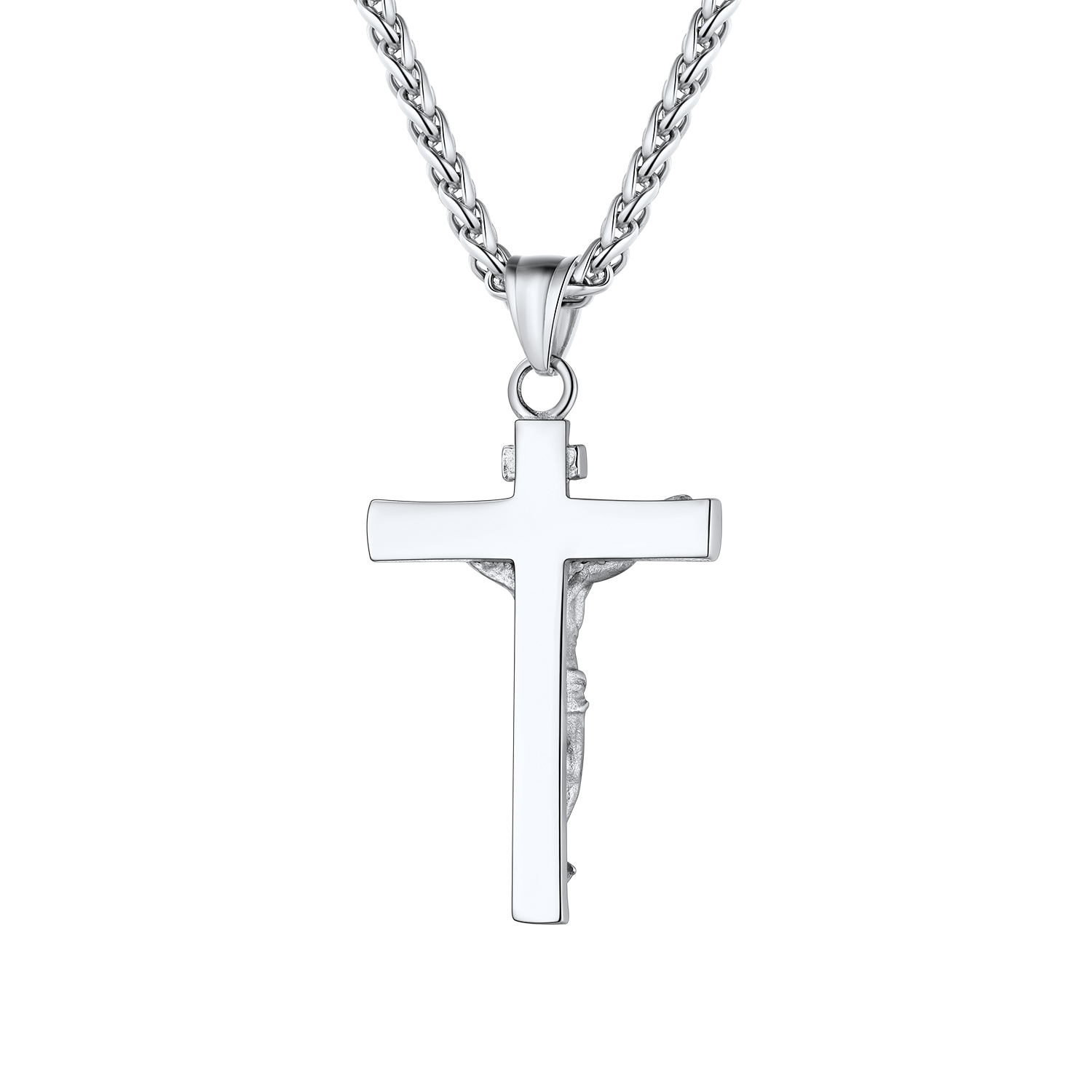 Cross Jesus Pendant Necklace, Stainless Steel-01