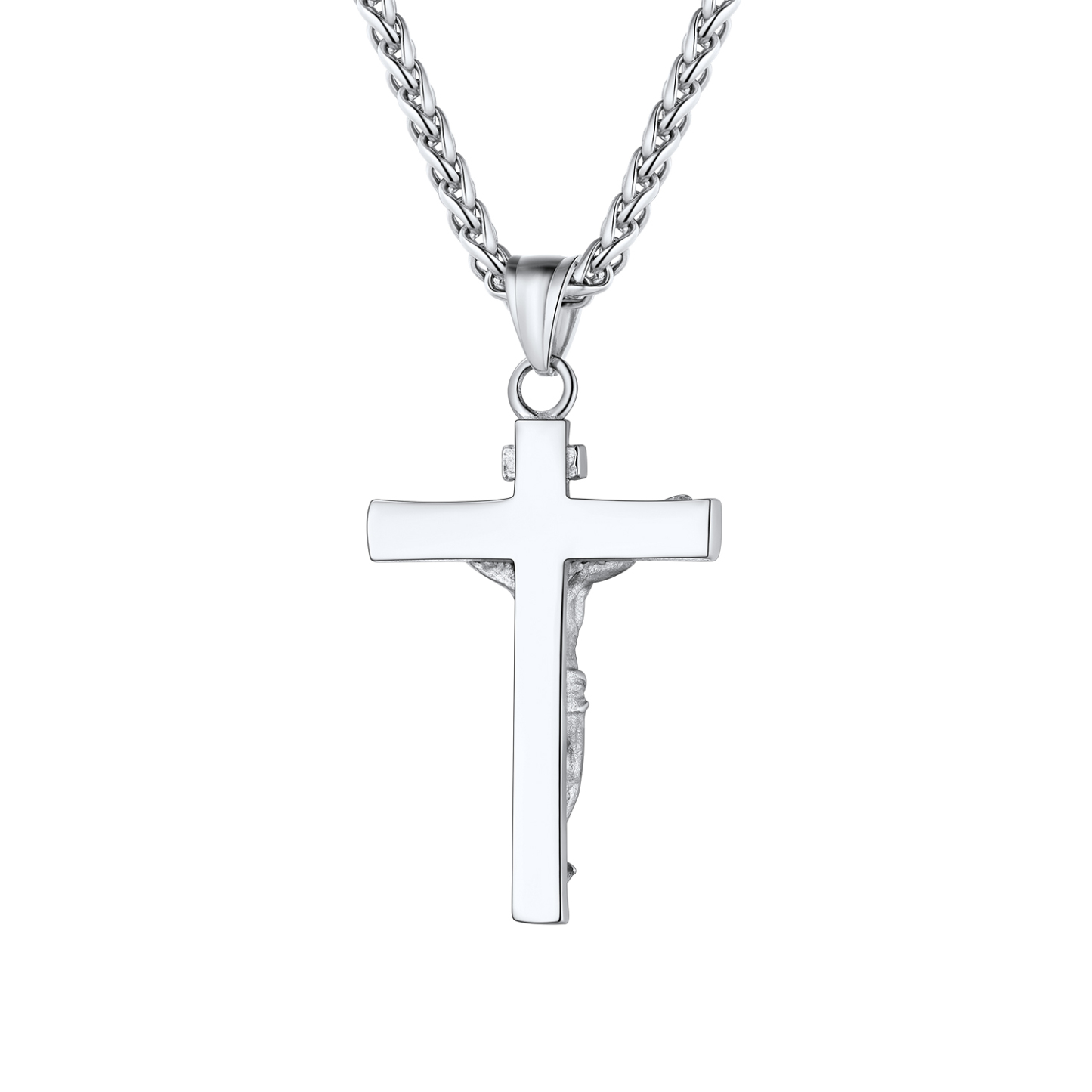 Cross Jesus Pendant Necklace, Stainless Steel-01