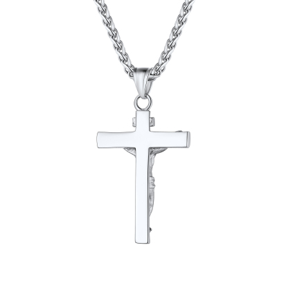 Cross Jesus Pendant Necklace, Stainless Steel-01