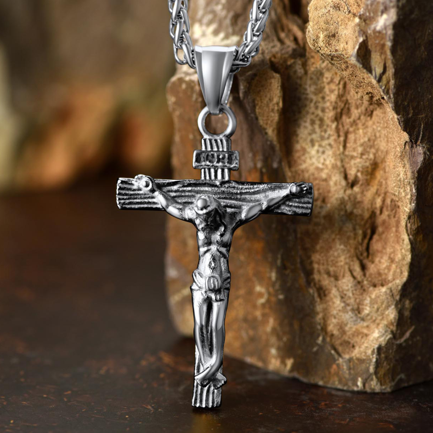 Cross Jesus Pendant Necklace, Stainless Steel-01