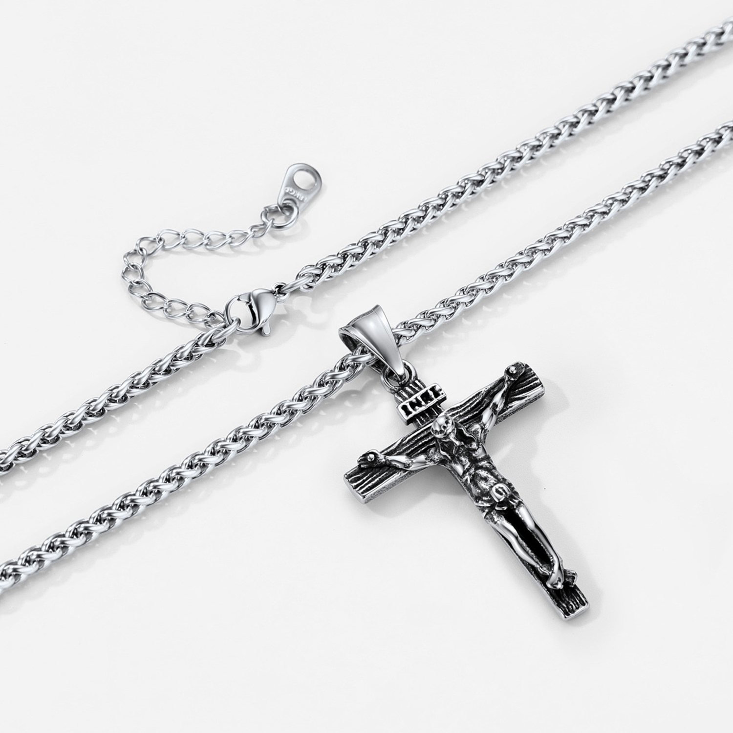 Cross Jesus Pendant Necklace, Stainless Steel-04