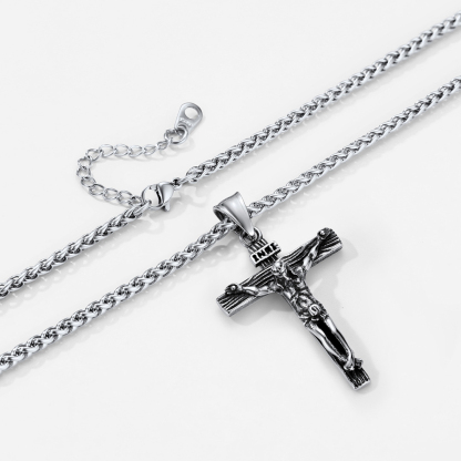 Cross Jesus Pendant Necklace, Stainless Steel-04