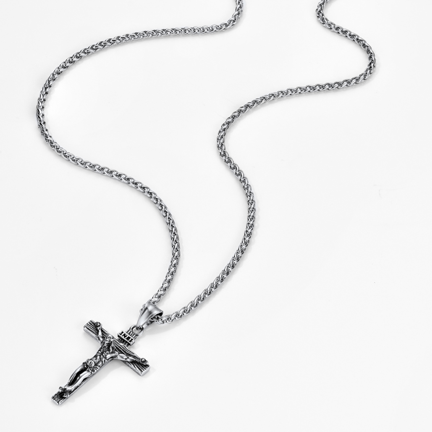 Cross Jesus Pendant Necklace, Stainless Steel-05