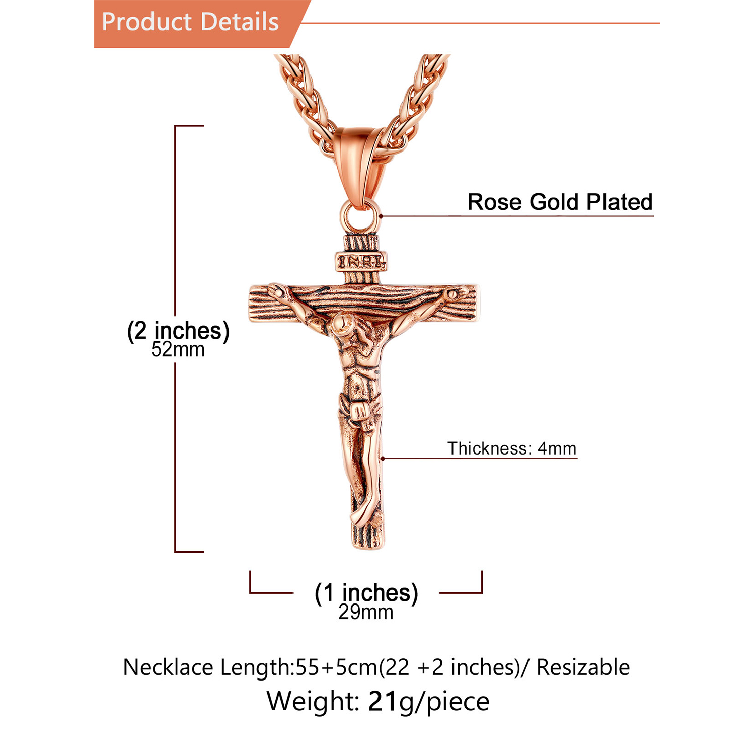 Stainless Steel Christian Jesus Cross Pendant Crucifix Necklace for Men Women