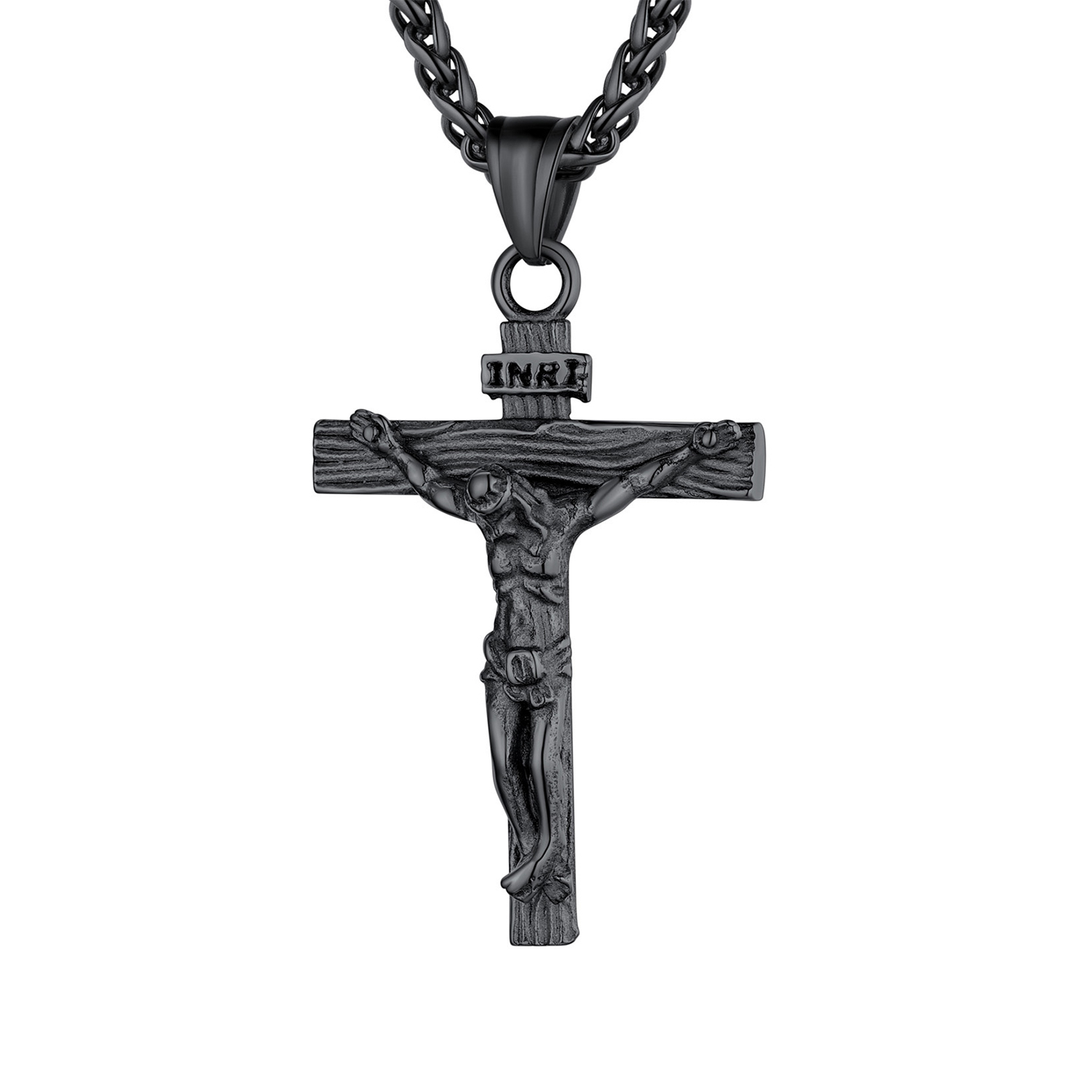 Stainless Steel Christian Jesus Cross Pendant Crucifix Necklace for Men Women