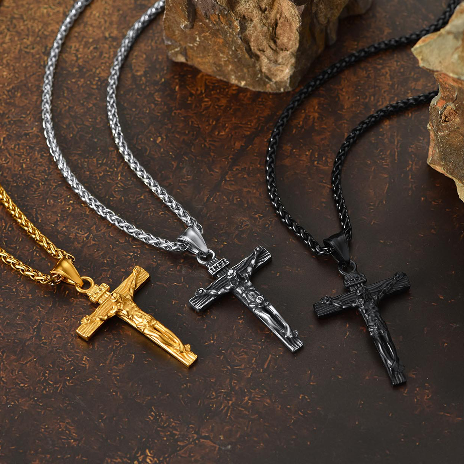 Cross Jesus Pendant Necklace in Different Colors