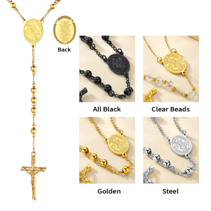 Cross Pendant Chain Necklace Michelle Rosary Beads Black Silver God  Collection(1)