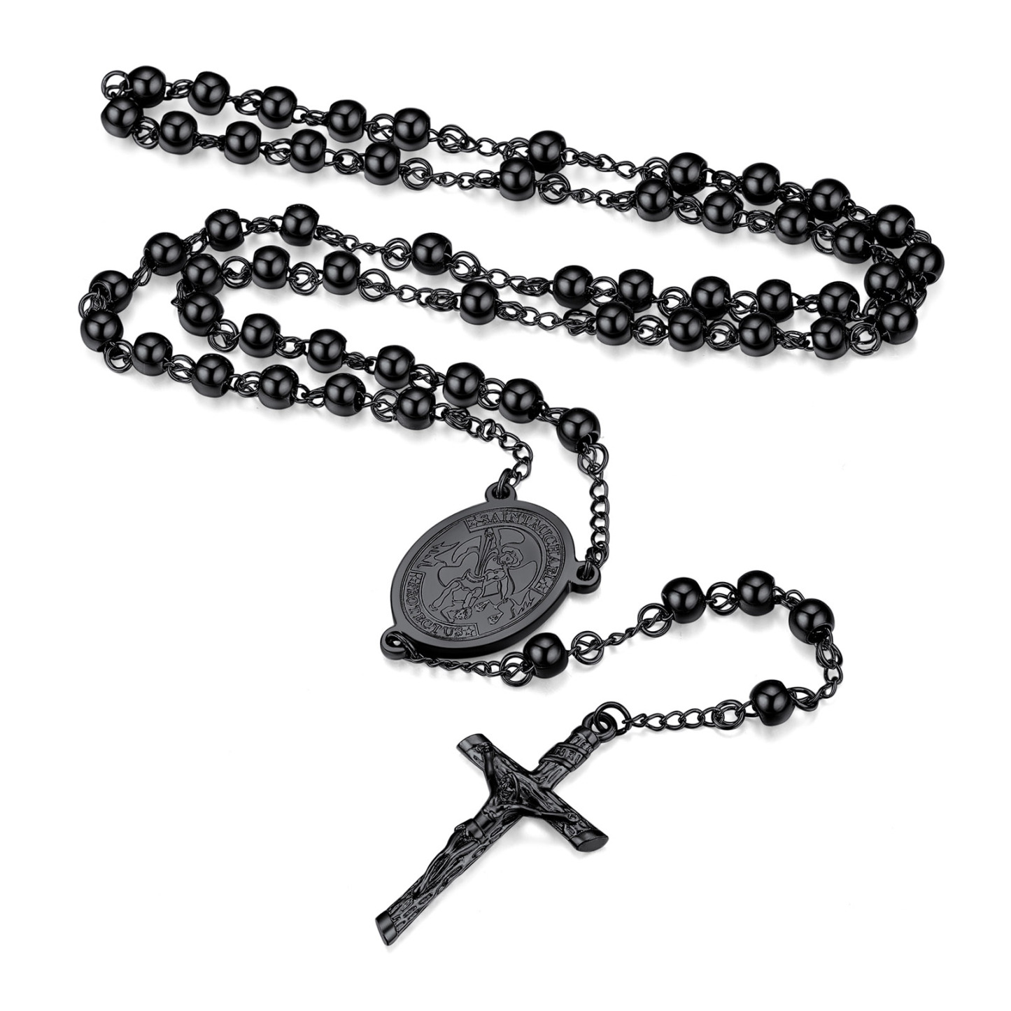 Cross Pendant Chain Necklace Michelle Rosary Beads Black - main image
