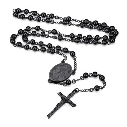 Cross Pendant Chain Necklace Michelle Rosary Beads Black - main image